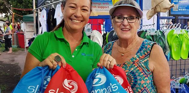 Denise Dunn with a customer who purchased Slappa's thongs