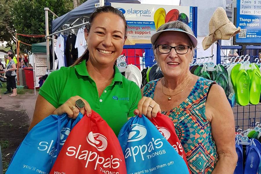 Denise Dunn with a customer who purchased Slappa's thongs