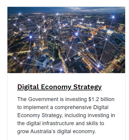 Australian Governments Digital Economy Strategy, a key platform in the 2021-22 budget